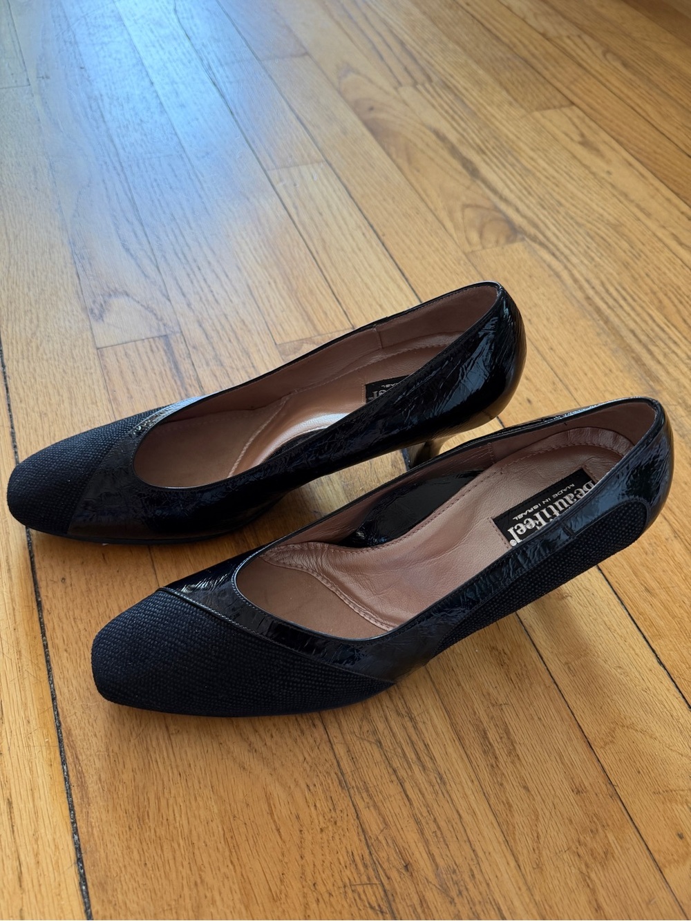 BeautiFeel Black Patent and Textile Mid-Heel Pumps
